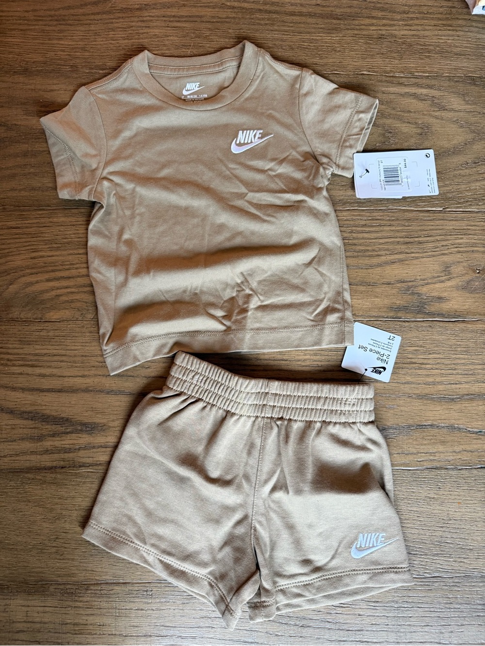 Nike Kids Matching Set Tan with White Logos